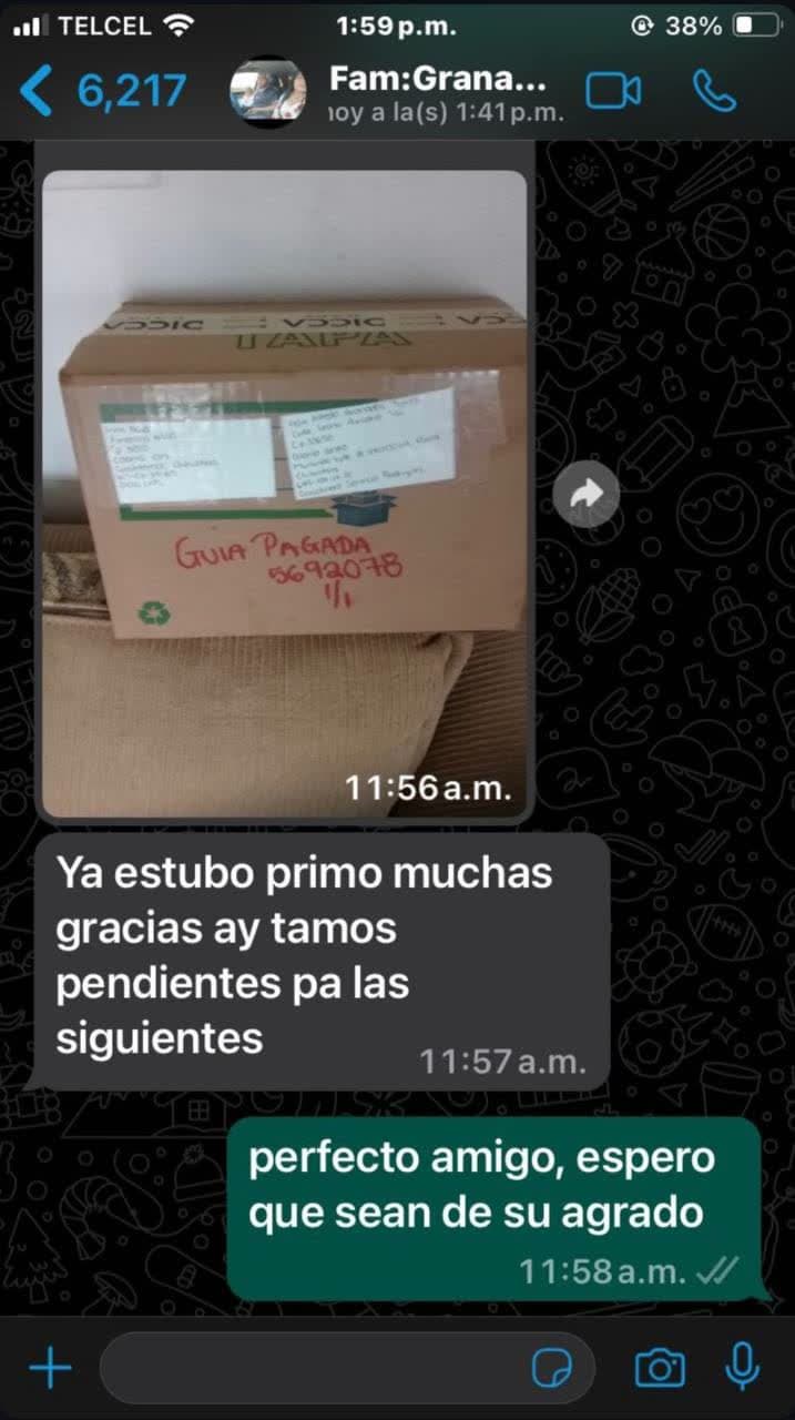 Referencia de cliente — comentario real recibido por WhatsApp