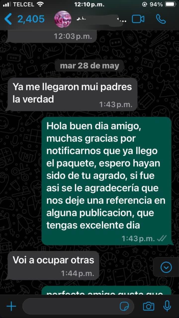 Referencia de cliente — comentario real recibido por WhatsApp
