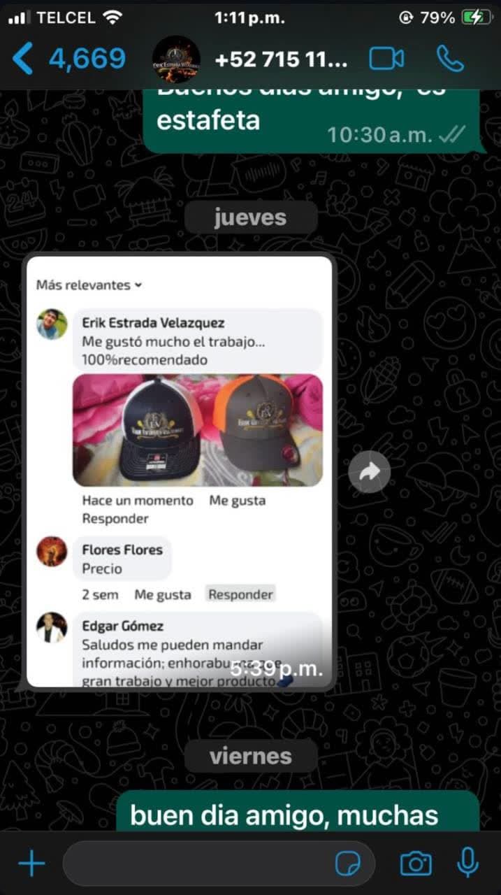 Referencia de cliente — comentario real recibido por WhatsApp