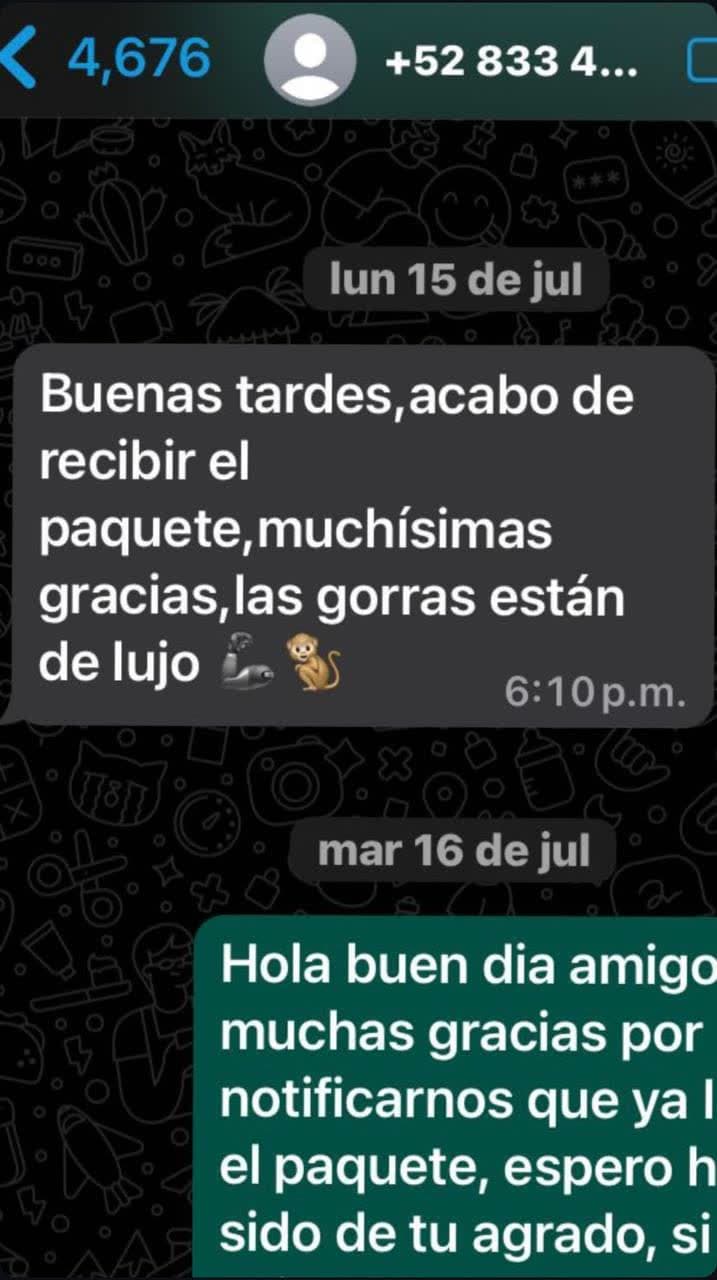 Referencia de cliente — comentario real recibido por WhatsApp