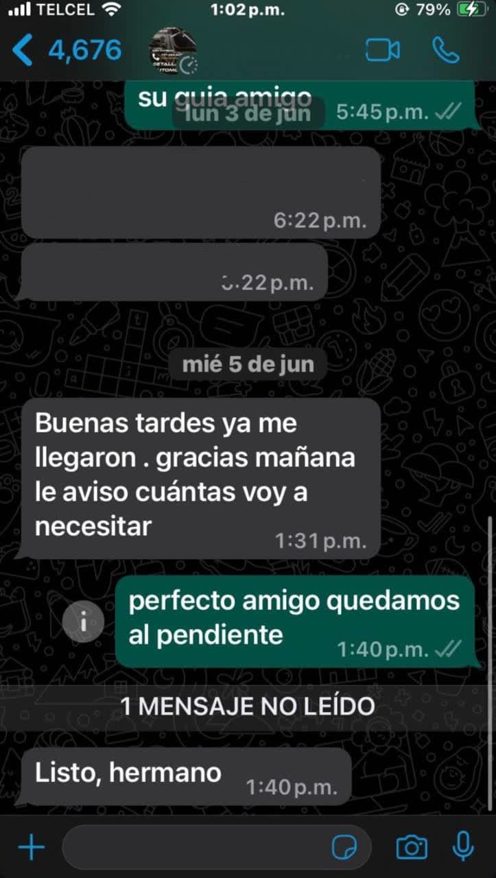 Referencia de cliente — comentario real recibido por WhatsApp